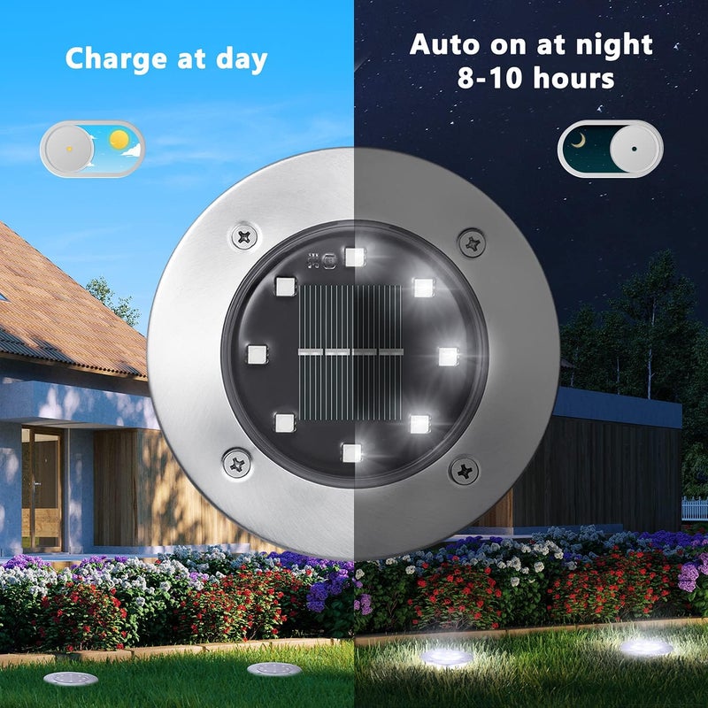 ODEETRONIC Solar Ground Lights, 12 Packs 8 LED Solar Disk Lights, Outdoor in-ground Light Waterproof, Round Solar-Powered Puck Light Flat Lamps for Landscape Pathway Yard Garden Walkway, Cool White - Image 2